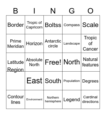Geography vocabulary bingo Card