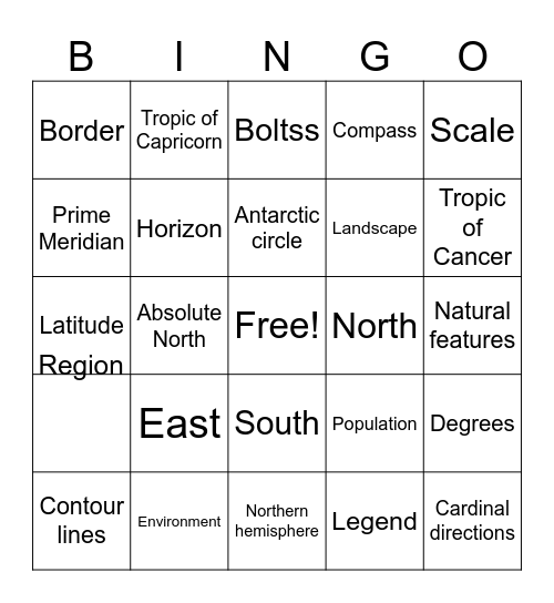Geography vocabulary bingo Card
