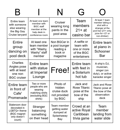 Big Gay Cruise Sept 2026 Scavenger Hunt Bingo Card