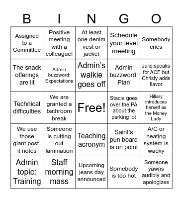 Back To School Bingo Card