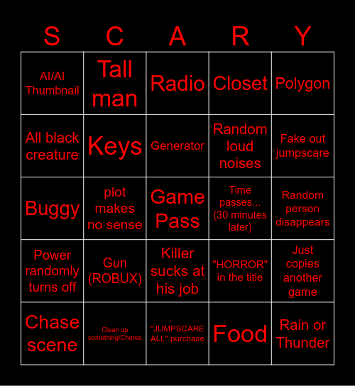 shitty horror slop Bingo Card