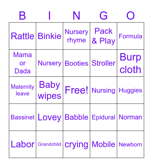 Oh Baby!!! Bingo Card