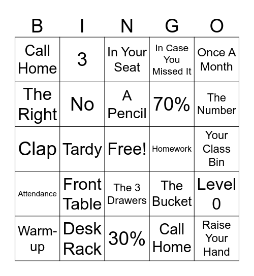 Miller Class Information Bingo Card