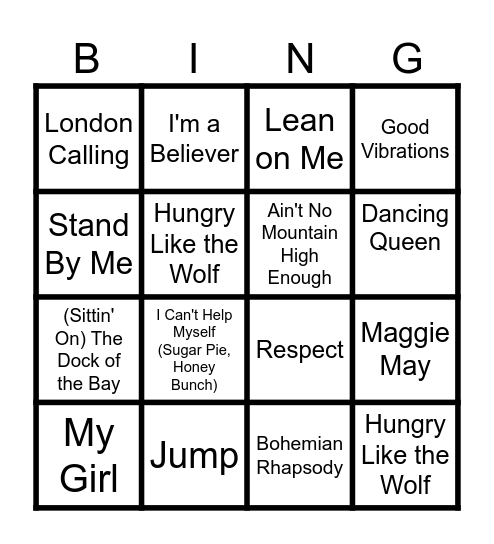 Music Maddness 60's 70's 80s Bingo Card