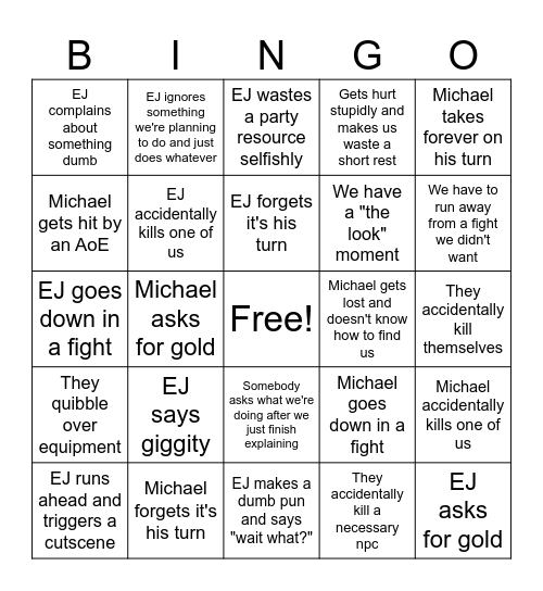 Bingo's Gate 3 Bingo Card
