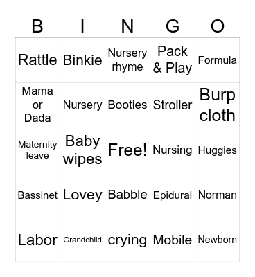 Oh Baby Bingo Card