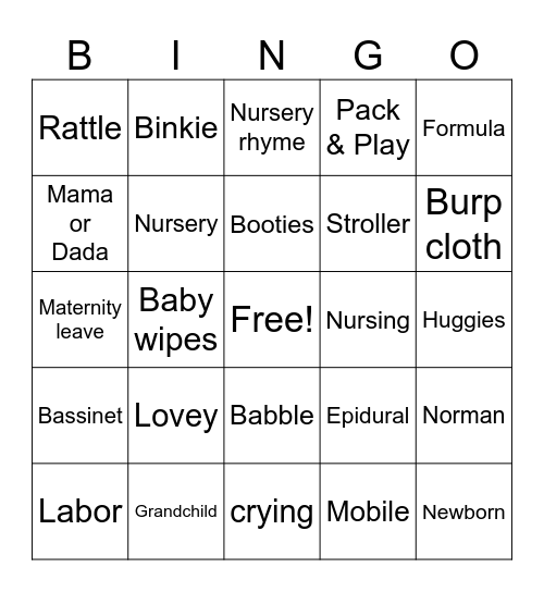 Oh Baby Bingo Card