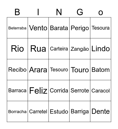 PALAVRAS Bingo Card