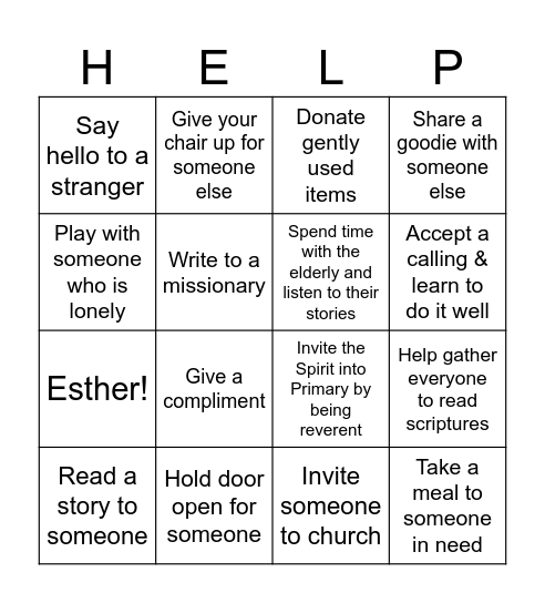 Service Bingo Card