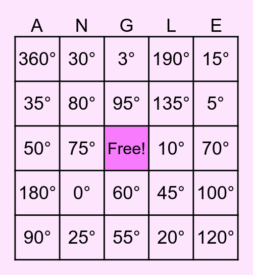 Angle Bingo Card