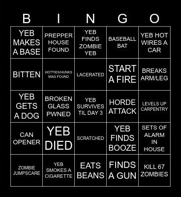 ZOMBOID BINGO Card