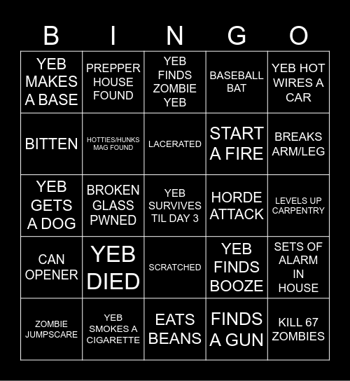 ZOMBOID BINGO Card