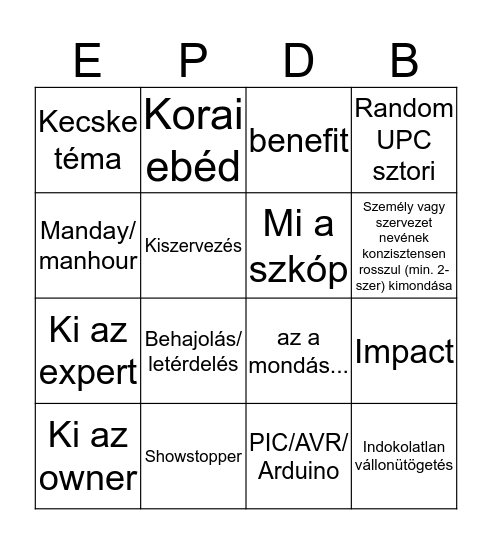 EPD Meeting BINGO 2017 Bingo Card