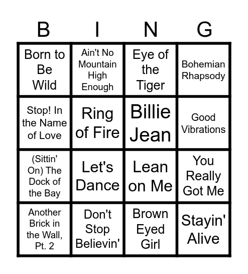 Music Madness 60's 70's 80's Bingo Card