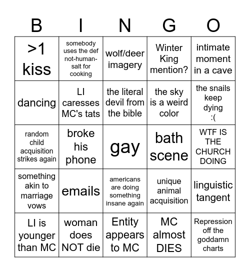 The Salt King Bingo Card