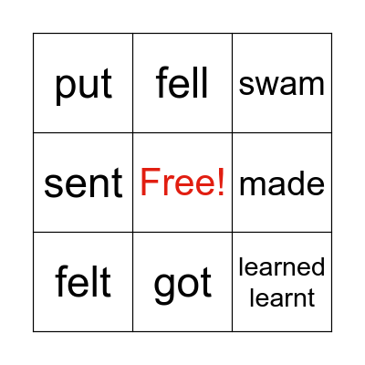 IRREGULAR VERBS Bingo Card