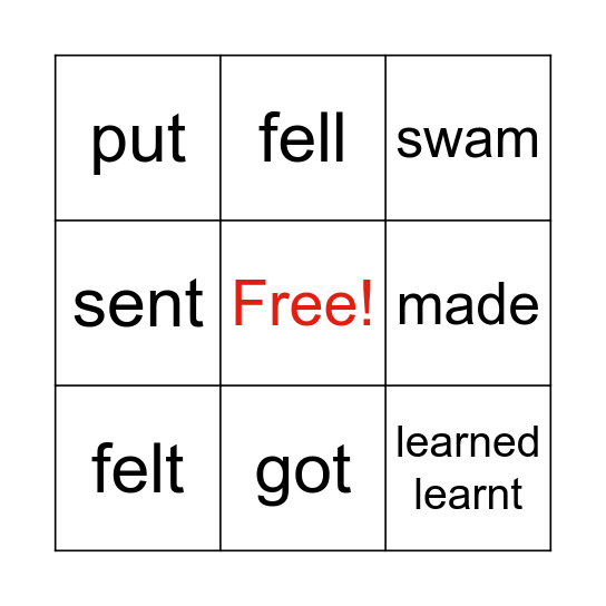 IRREGULAR VERBS Bingo Card