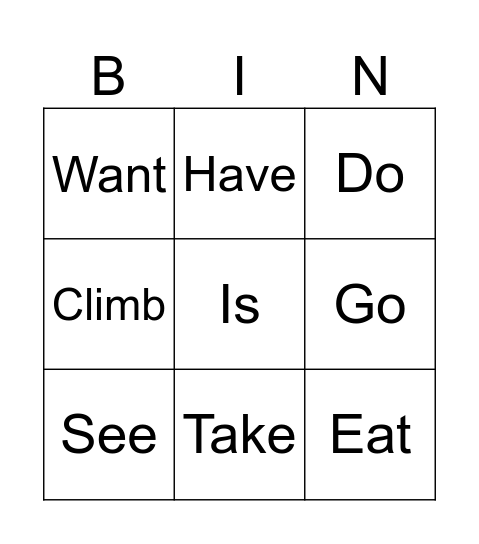 HF F U5 Verbs Bingo Card