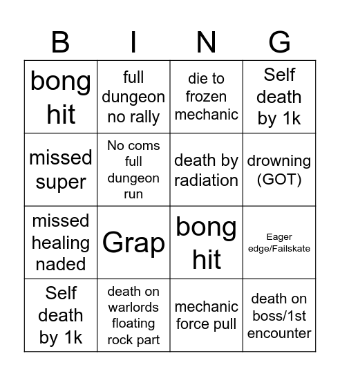 Dungeon bingo Card
