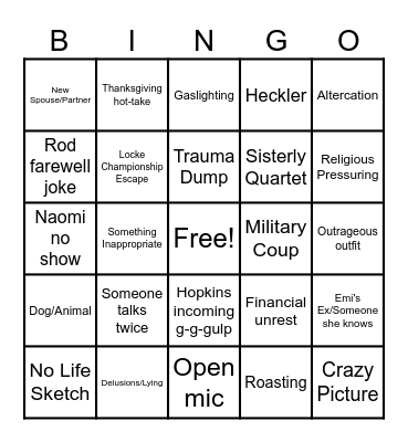 Granny K Funeral Bingo Card