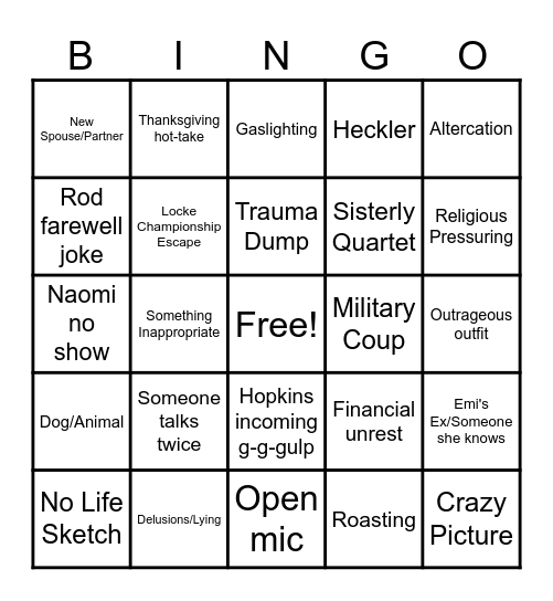 Granny K Funeral Bingo Card