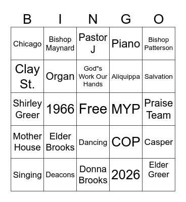 60th Church Anniversary Bingo Card