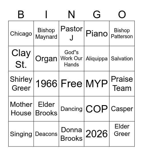 60th Church Anniversary Bingo Card