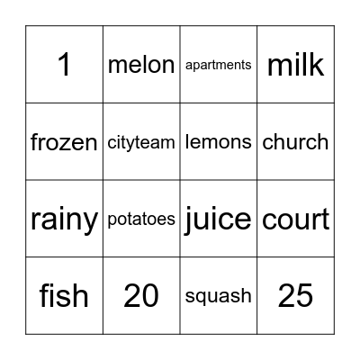 Ohlone Court Food Pantry Bingo Card