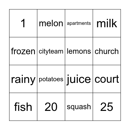 Ohlone Court Food Pantry Bingo Card