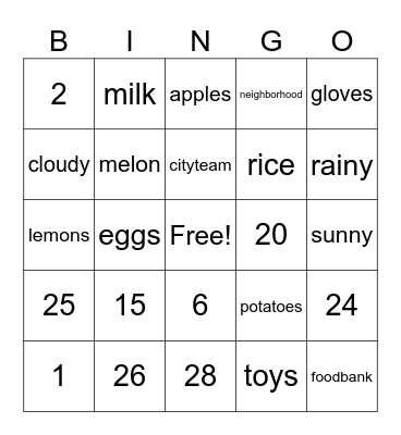 Ohlone Court Food Pantry Bingo Card