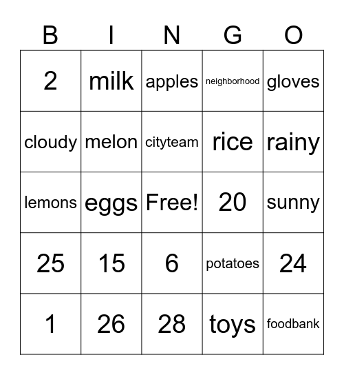Ohlone Court Food Pantry Bingo Card