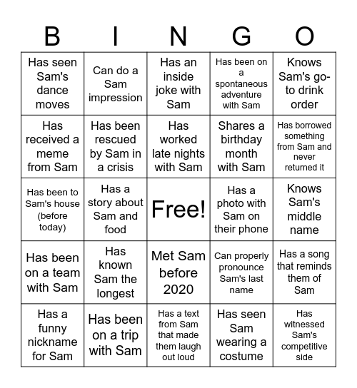 Farewell Bingo Card