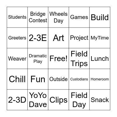 KidStop Bingo Card