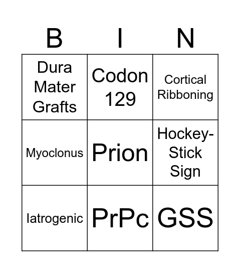 Prion Bingo Card