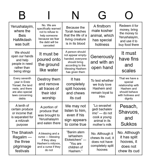 Parsha of the Week Bingo Card