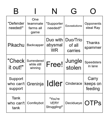 Pokemon Unite Bingo Card