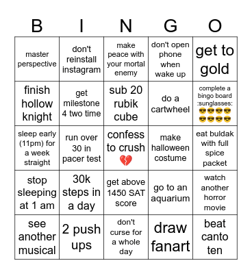 finish by end of year Bingo Card