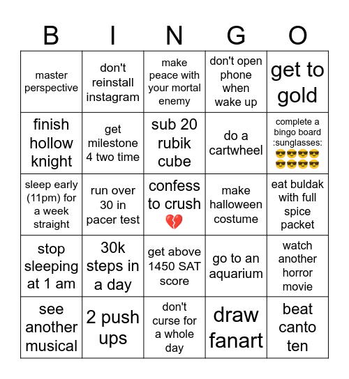 finish by end of year Bingo Card