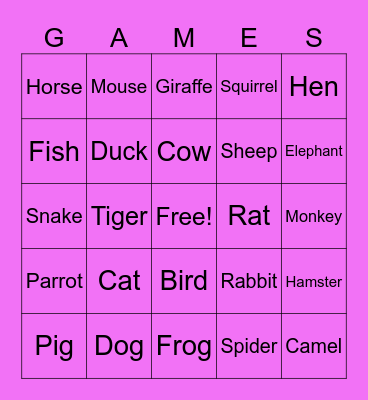 Pets Bingo Card