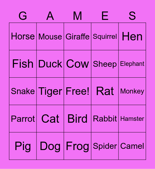 Pets Bingo Card