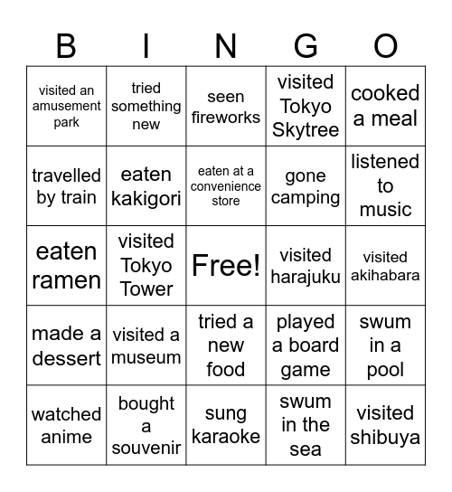 Present Perfect Bingo Card