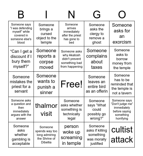 Clergy Bingo Card