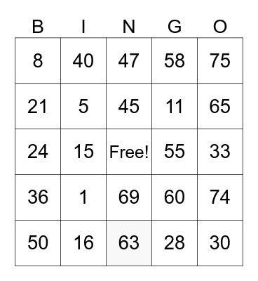 Untitled Bingo Card