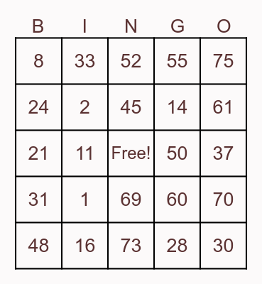 BINGOO Bingo Card