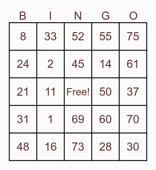 BINGOO Bingo Card