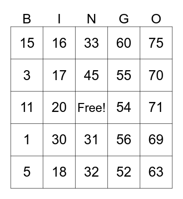 Untitled Bingo Card