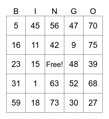 Untitled Bingo Card