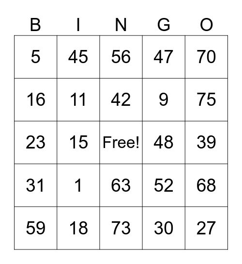 Untitled Bingo Card