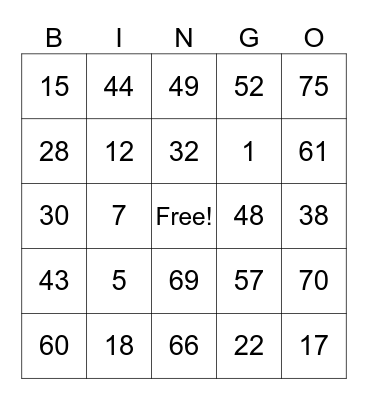 Untitled Bingo Card