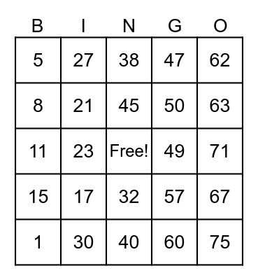 Untitled Bingo Card